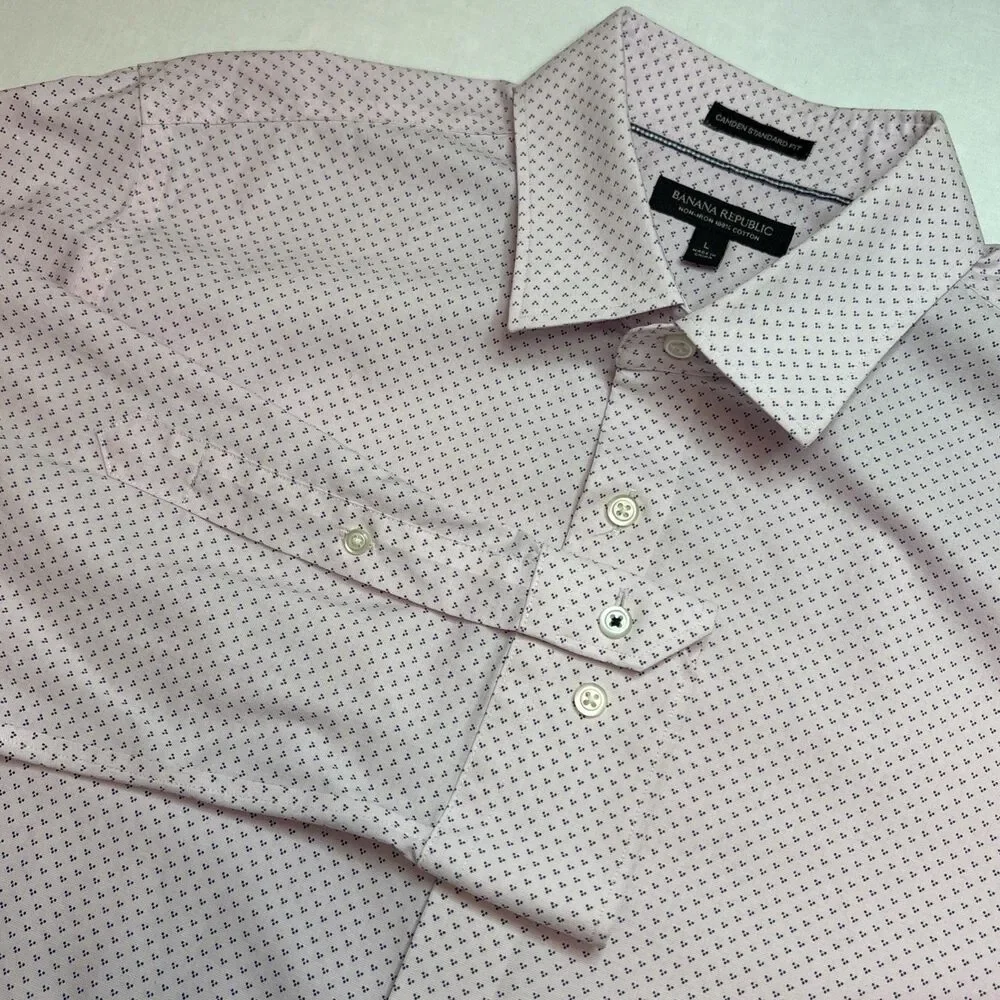 BANANA REPUBLIC Men Large Pink Button Down Long Sleeve Cotton Dress Shirt
